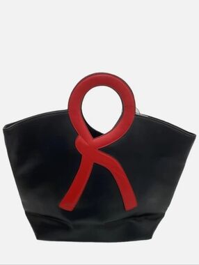 Roberta Di Camerino | Black Tote Bag with Red Ribbon Handle